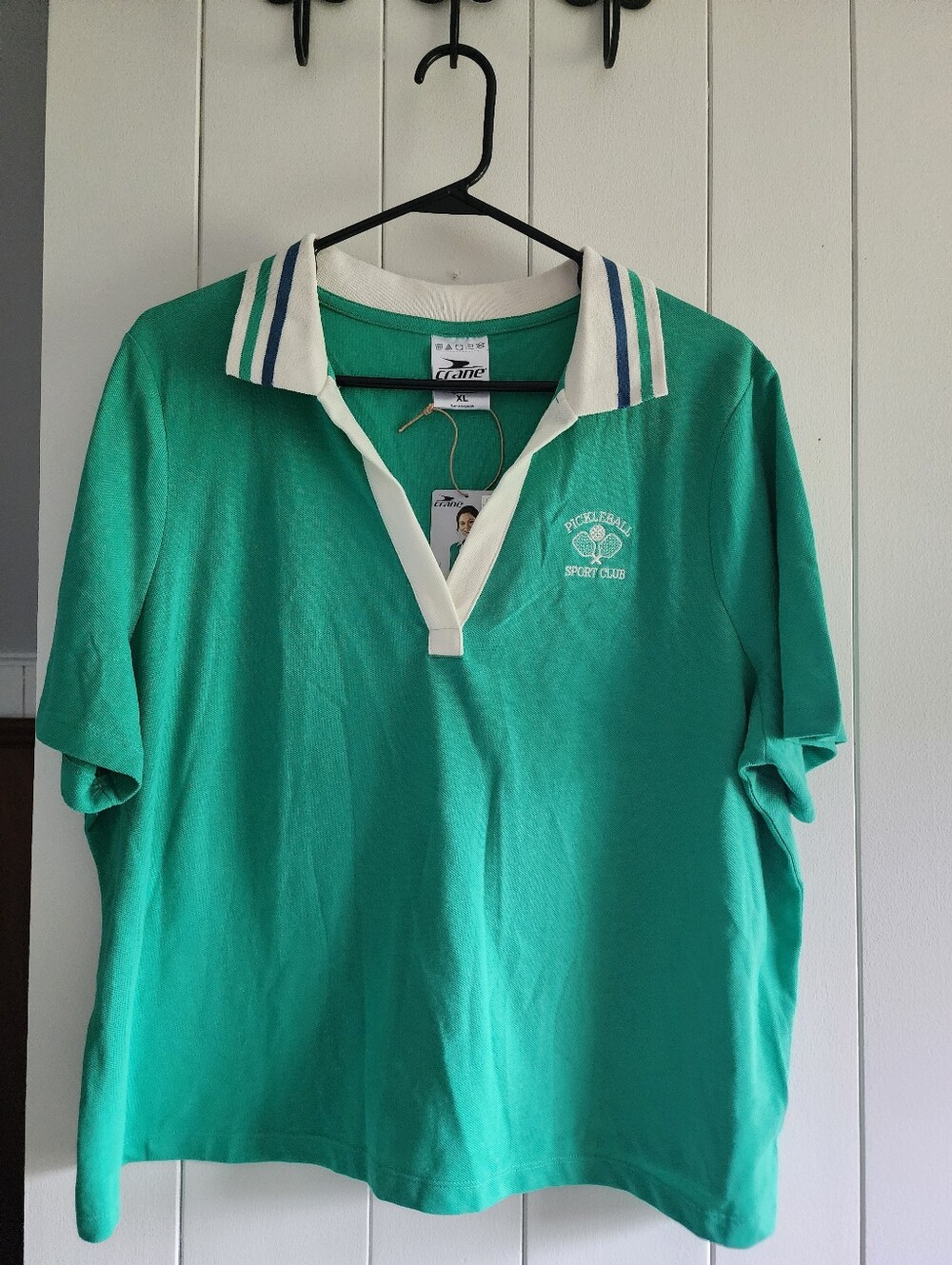 Crane Pickleball Sport Club Green Polo Shirt